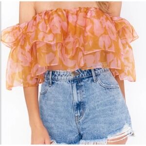 Show Me Your Mumu Rossella Ruffle Top Flirty Floral Orange Pink Crop Size M